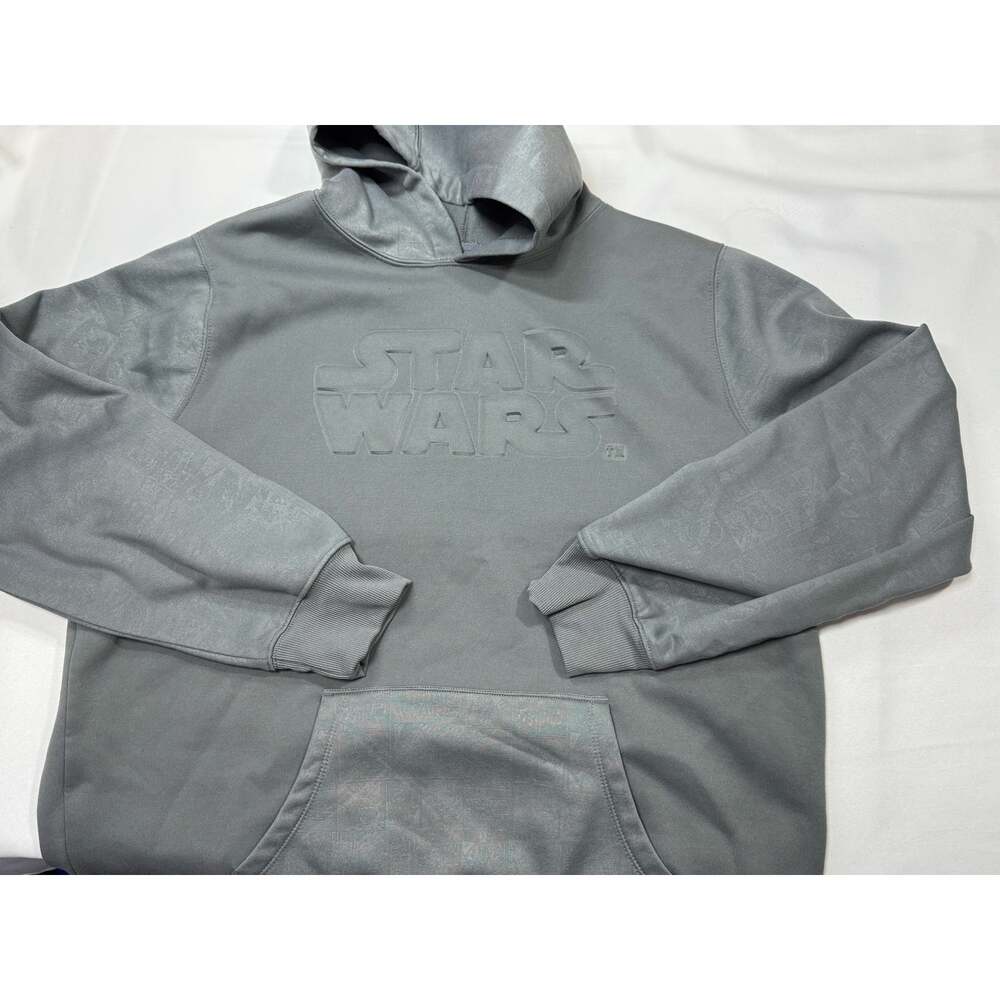Star Wars Embossed Logo Gray Long Sleeve Hoodie Sweatshirt Size 2XL